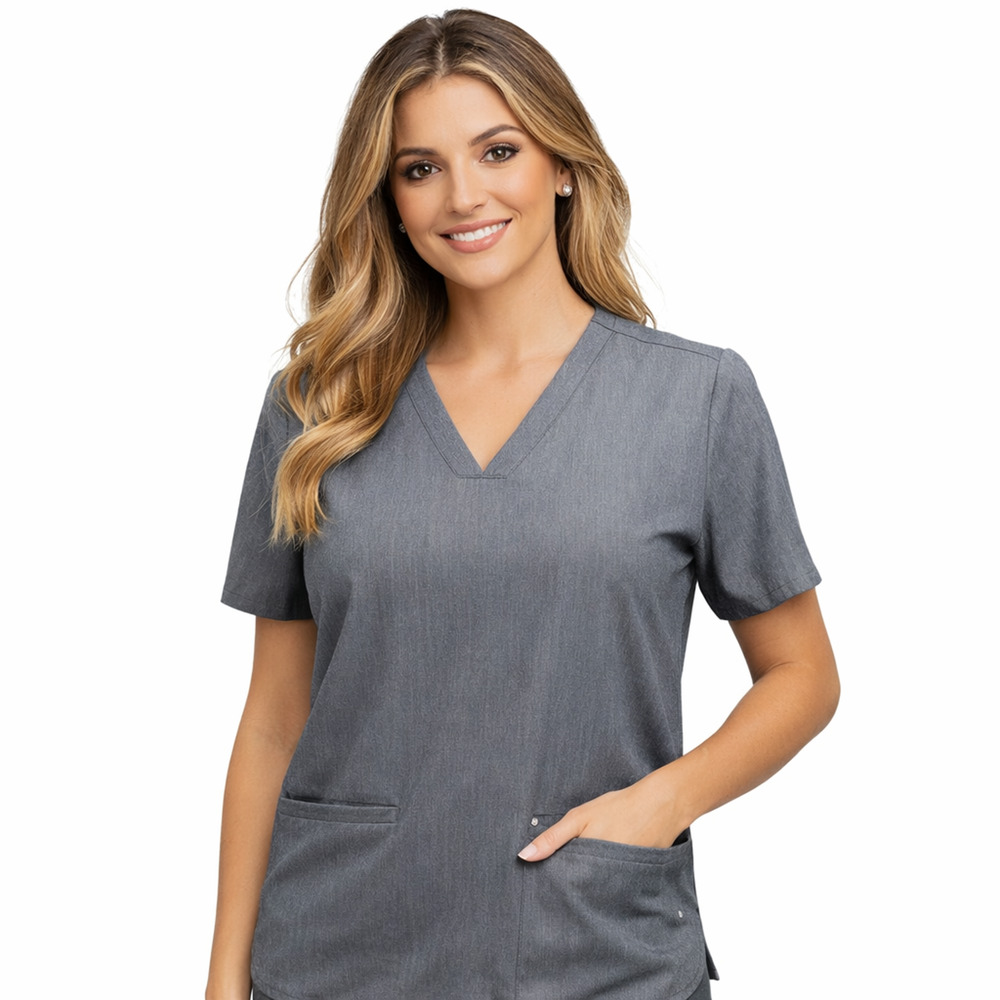 FIGS Technical Collection Scrub Top Women L Gray FW1100 Pockets Medical Nurse